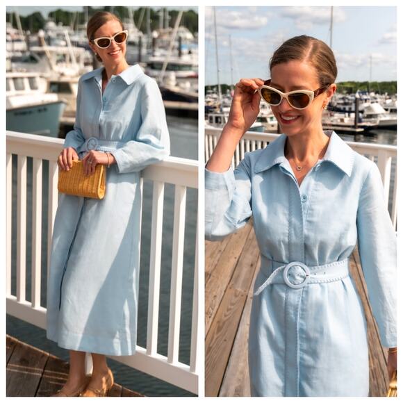 Tuckernuck Dresses & Skirts - Tuckernuck Blue Linen Cotton Belted Shirt Dress XXXL NWT Midi Maxi